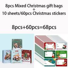 34/68/102pcs Christmas Gift Bags With Ribbon Handles - Multiple Patterns, Durable Paper Holiday Party Gift Bags, Suitable For Christmas Tree And Christmas Decoration, Perfect For Holiday Celebration, Christmas Gift Bags, Christmas Decoration, Christmas Decoration, With Stickers - Style D - View 8