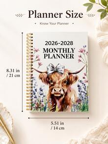 2026-2028 3-Year Planner - Elegant Floral Cow Design, Highland Cow, Weekly Layout, Suitable For Office, School, Home, Gift - Durable Paper Notebook, School Supplies, Romantic Theme, Functional Diary, Office Staff Notebook - Multicolor - View 4