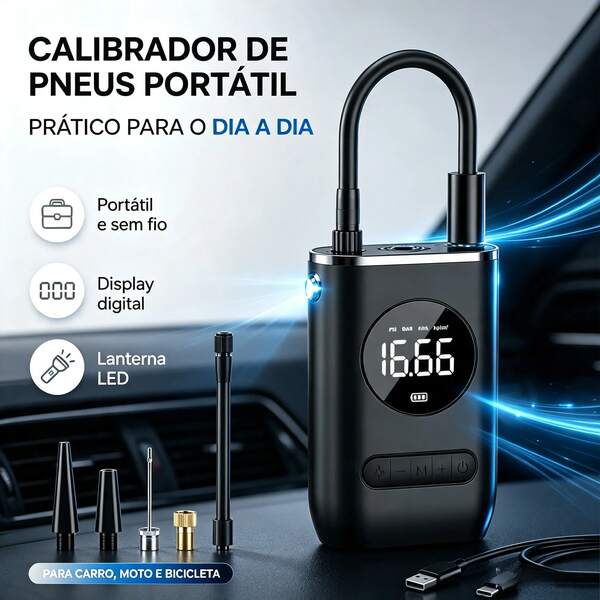 1 bomba de ar automática portátil, com carregamento USB e luz LED, bomba elétrica sem fio, adequada para pneus de automóveis, motocicletas, bicicletas e bolas esportivas, com display digital preciso – feito em material ABS – presente ideal, compacto e leve – prontamente enviado