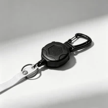 Retractable Badge Reel Carabiner Clip Heavy Duty Anti-Loss Key Holder Outdoor Hiking Keychain - Black - View 2