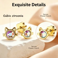 SHZYLN 1 Pair Cute Cat‑Shape Screw‑Back Piercing Stud Earrings, Delicate Ear Ornament, Fashion Accessory For Daily Wear, Dating And Holiday Present - Cat Stud Earrings - View 5