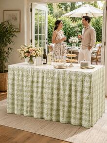 1pc-Sage Green Stretch Table Skirt For Rectangle Table, Elastic Table Skirt With Hook And Loop Fastener, Reusable Washable Fitted Table Cover Skirt For Dining Table, Party, Buffet, Wedding, Everyday Home Decor - Multicolor - View 5