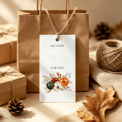Fall Pumpkin Gift Tag & Greeting Card Set, Watercolor Style Writable Personalized Name & Message Cards, Autumn Gift Bag Labels For Halloween, Thanksgiving Favors, Gift Wrapping & Party Decorations