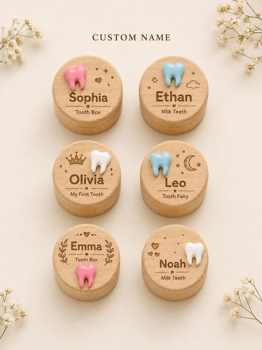 1/2/3Pcs Custom Wooden Tooth Box For The Tooth Fairy, For Storing Teeth ...