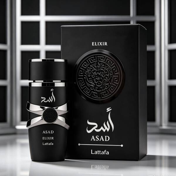Lattafa ASAD Elixir Luxury Men's Fragrance, Eau De Parfum 100ml (3.4 Fl Oz), Amber Woody Perfume Spray, Aromatic Cedarwood Vanilla Scent, Premium Arabian Long Lasting Cologne For Men