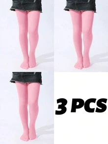 3pcs Plain Colored Kids Dance Stirrup Tights, Soft & Comfortable Leggings For Dance Practices, All Season - Multicolor - View 38