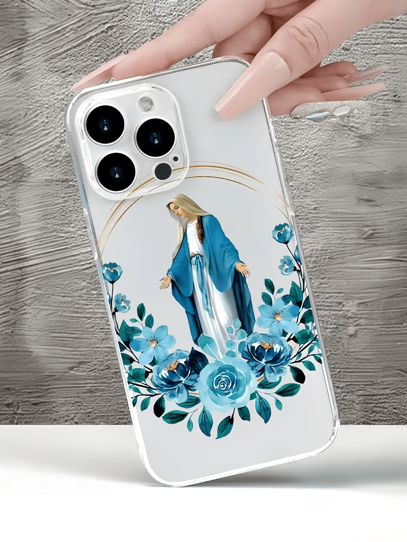1件透明藍色花環極簡風個性化TPU防震全包覆手機殼,適用於Apple 18 17 16 15 14 13 12 11 Pro Max Air及系列 - 彩色 - 查看 1
