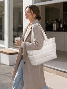 1 pieza Bolso tote acolchado para mujer, diseño de bolsillo delantero de gran capacidad, asas dobles, adecuado para la temporada escolar, desplazamientos, yoga, viajes cortos, almacenamiento diario - Varios estilos - Ver 5