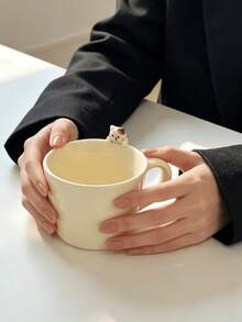 1pc Cute 3D Cat Ceramic Cup, 3D Cat Dessert Cup, Coffee Cup, Afternoon Tea Dessert Tableware, Beautiful Gift For Friends, Suitable For Home, Restaurant, Cafe, Dessert Shop, Gathering, Party - Beige - View 10