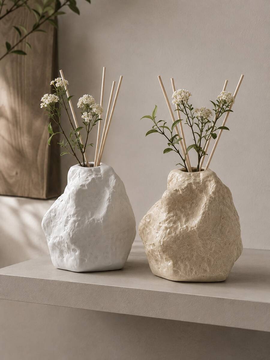 1pc/2pcs Wabi Sabi Crinkled Rock Texture Reed Diffuser Bottle, Dual Use Fragrance Stick & Dried Flower Vase - Vintage Stone Aroma Diffuser Bottle - View 1