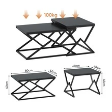 Black Modern Geometric Coffee Table - Wooden Top With Sturdy Metal Frame - Industrial Style Cocktail Table & Side Table For Living Room 80 X 50 X 40 Cm - Black - View 6