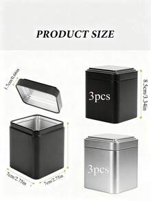 6pcs/Set Or 2pcs Classic Square Tea Tin Canisters, Size: 7 X 7 X 8.5cm, Black Metal Material, Suitable For Storing Tea, Coffee, Flour And Spices, Includes Rewritable Labels, Airtight Seal, Ideal For Kitchen And Pantry Organization - Black - View 13
