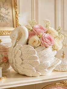 Elegant Swan Resin Succulent Planter - Exquisite White Swan Design With Delicate Feather Texture, Perfect For Succulents, Cacti And Small Plants On Windowsills, Desktops And Patios. Adds An Elegant And Charming Atmosphere, A Charming Decorative Storage Item For Beauty Lovers. - Multicolor - View 1
