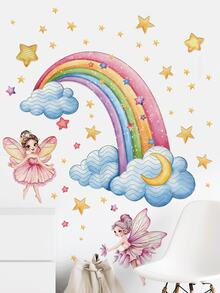 2 Styles Fairy Moon Rainbow Cloud Wall Decals, Removable Self‑Adhesive Wall Art, Home Decor, Girls Nursery Bedroom Baby Shower Decor - Multicolor - View 10