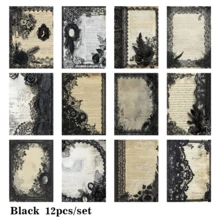 12pcs Vintage Distressed Black Lace Style Scrapbook Journaling Background Paper A5 Size Craft Paper Decoration 2D Flat - A - View 7