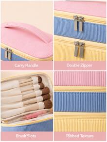 Fashion Colorblock Valentine's Day Corduroy Double Layer Makeup Bag, Portable And Lightweight, Suitable For Travel And Home, Gift Style - Multicolor - View 9