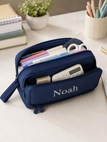 Personalized Name Pencil Case, Large Capacity Custom Pencil Pouch, Back To School Stationery Bag, Multi Layer Zipper Compartment Pen Bag, Daily Study Storage Pouch, Portable Desk Organiser, Practical Campus Daily Supply, Durable Washable Pouch - Multi-color Oxford Cloth Pencil Case - View 6