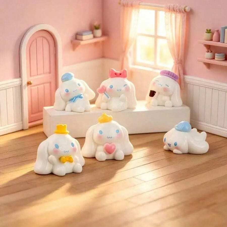 SANRIO 藍白色小狗 ABS 材質小雕像-可愛女孩風極具吸引力的玉狗,精緻裝飾,適合居家裝飾/車內裝飾/辦公桌,時尚節日禮物首選(隨機款式) - 彩色 - 查看 1