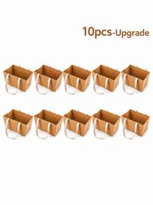 1/5/10/20pcs Kraft Paper Gift Baskets With Fabric Handles, Foldable Paper Gift Bags, Christmas Eve Gift Packaging Boxes, Reusable Handheld Gift Bags, Suitable For Christmas, Weddings, Parties, Gatherings Decoration, Holiday Gift Packaging Containers, Random Style - Multicolor - View 12