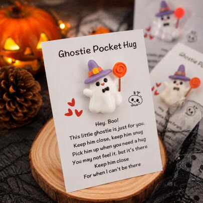 Halloween Resin Pocket Hug Cards - Cute Ghost, Bat, Pumpkin Patterns With Playful Greetings, Perfect For Expressing Love And Care, Birthday Gifts, Thank You Cards, Back To School Favors, Small Business Events And Halloween Decorations