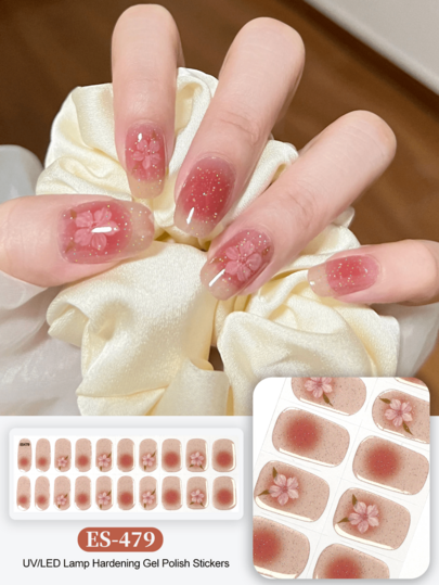 Emi Cured Gel Nail Strips , Clear Base, 20 Pcs Gel Nail Wraps, Stickers, UV Light Required, Salon Quality, Long Lasting,ES20 Cross-Border Wholesale Drop Shipping Red Book Same Style Nail Stickers Nail Stickers For Fingertips