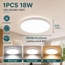 CANMEIJIA 1pc 45.5cm Round LED Ceiling Light, White Minimalist Modern Style, 18W/30W/40W 3-Color Temperature Adjustable, Flicker-Free Eye Protection, Anti-Insect Anti-Dust Design, Suitable For Bedroom, Living Room, Kitchen, Hallway And Indoor Lighting - White Ceiling Light 185-265V - View 23