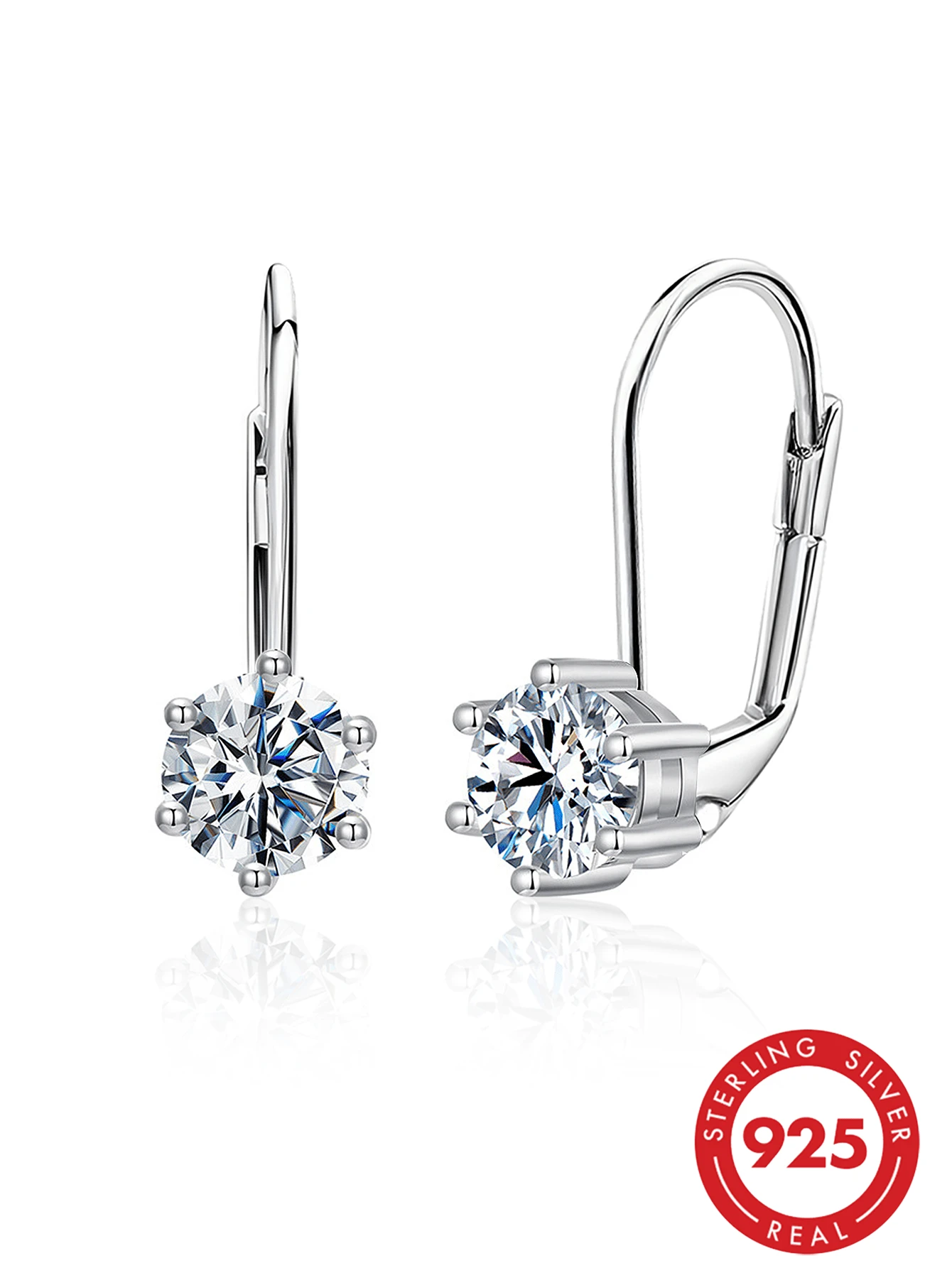 S925 Sterling Silver Women's Earrings, Exquisite Minimalist Lobster Claw Earrings, Inlaid With Sparkling 3D Cubic Zirconia, Fashionable Classic, Suitable For Daily Wear, Beautiful Women's Jewelry Gift, Anti-Oxidation Packaging - Silver - View 1