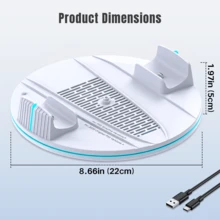 Vertical Stand For P5/P5 Slim/P5 Pro Disc And Digital Editions, Dual Controller Fast Charging Station With 9 RGB Lighting Modes, LED Charging Indicator And Headset Holder, White - White - View 6