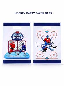 5 piezas/10 piezas Bolsas de regalo de hockey con asas recortadas, empaque de recuerdos de fiesta con estampado de jugador de pista de hielo y disco de hockey para cumpleaños, eventos de equipo, torneos, día de juego y suministros para celebraciones - Multicolor - Ver 2