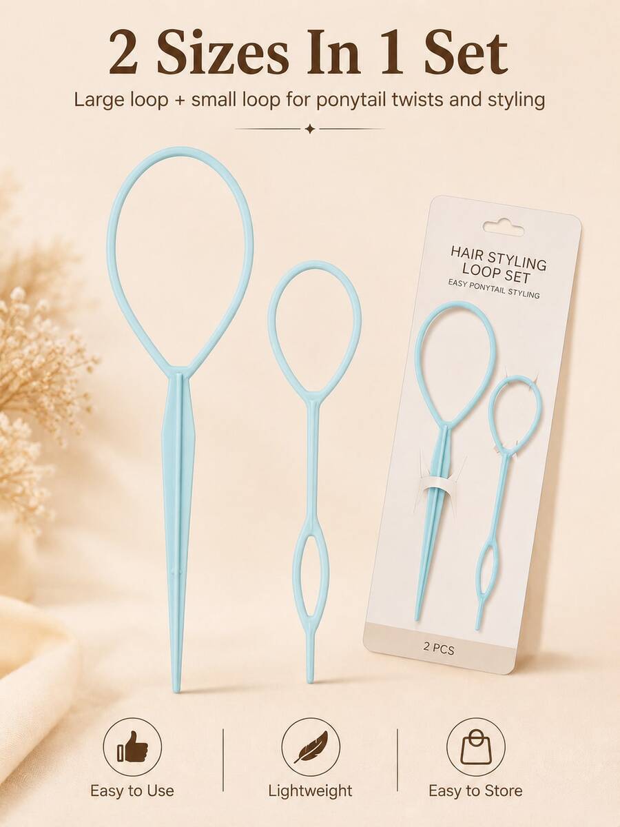 مجموعة أدوات تضفير الشعر الزرقاء 2 قطعة، صانع الكعكة وإكسسوارات تصفيف ذيل الحصان لعمل الضفائر السهلة والتسريحات المرفوعة وتسريحات الشعر اليومية - A - مشاهدة 1