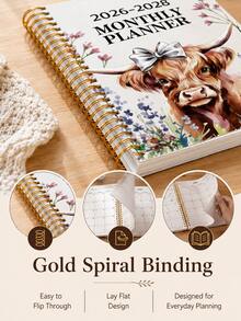 2026-2028 3-Year Planner - Elegant Floral Cow Design, Highland Cow, Weekly Layout, Suitable For Office, School, Home, Gift - Durable Paper Notebook, School Supplies, Romantic Theme, Functional Diary, Office Staff Notebook - Multicolor - View 8