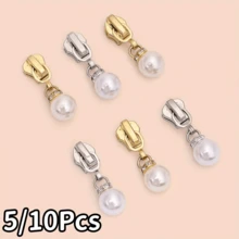 5/10Pcs Faux Pearl Zipper Pulls, Suitable For Bags, Clothing, DIY Decoration, Nylon Lockless Zipper Accessories - Multicolor - View 2