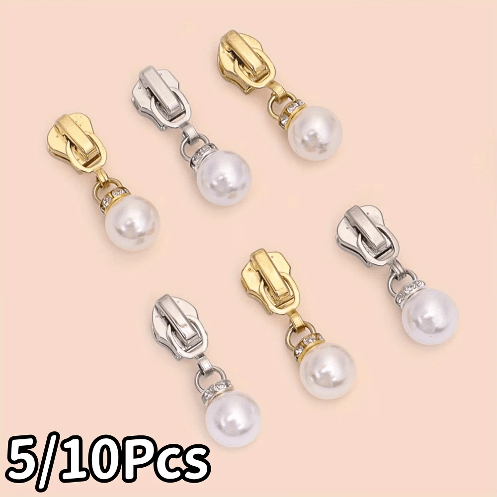 5/10Pcs Faux Pearl Zipper Pulls, Suitable For Bags, Clothing, DIY Decoration, Nylon Lockless Zipper Accessories
