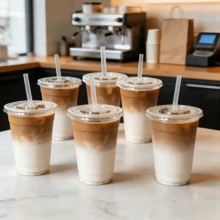 FookmeKag 12/16/20/24 Oz Clear Reusable And Washable Cups With Flat Lid And Straw, Heavy-Duty Crystal Cold Drink Cups For Iced Coffee, Iced Tea, Milkshakes, Smoothies - Perfect For Christmas Parties, Family Gatherings And Office Daily Use - 規格 - 查看 5