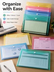 1pc A4 Transparent Plastic Snap Button File Folder, 5 Colors Available, Thickened Large Capacity Document Storage Bag, Essential Back To School Office Stationery Organizer - Multiple Styles - View 2