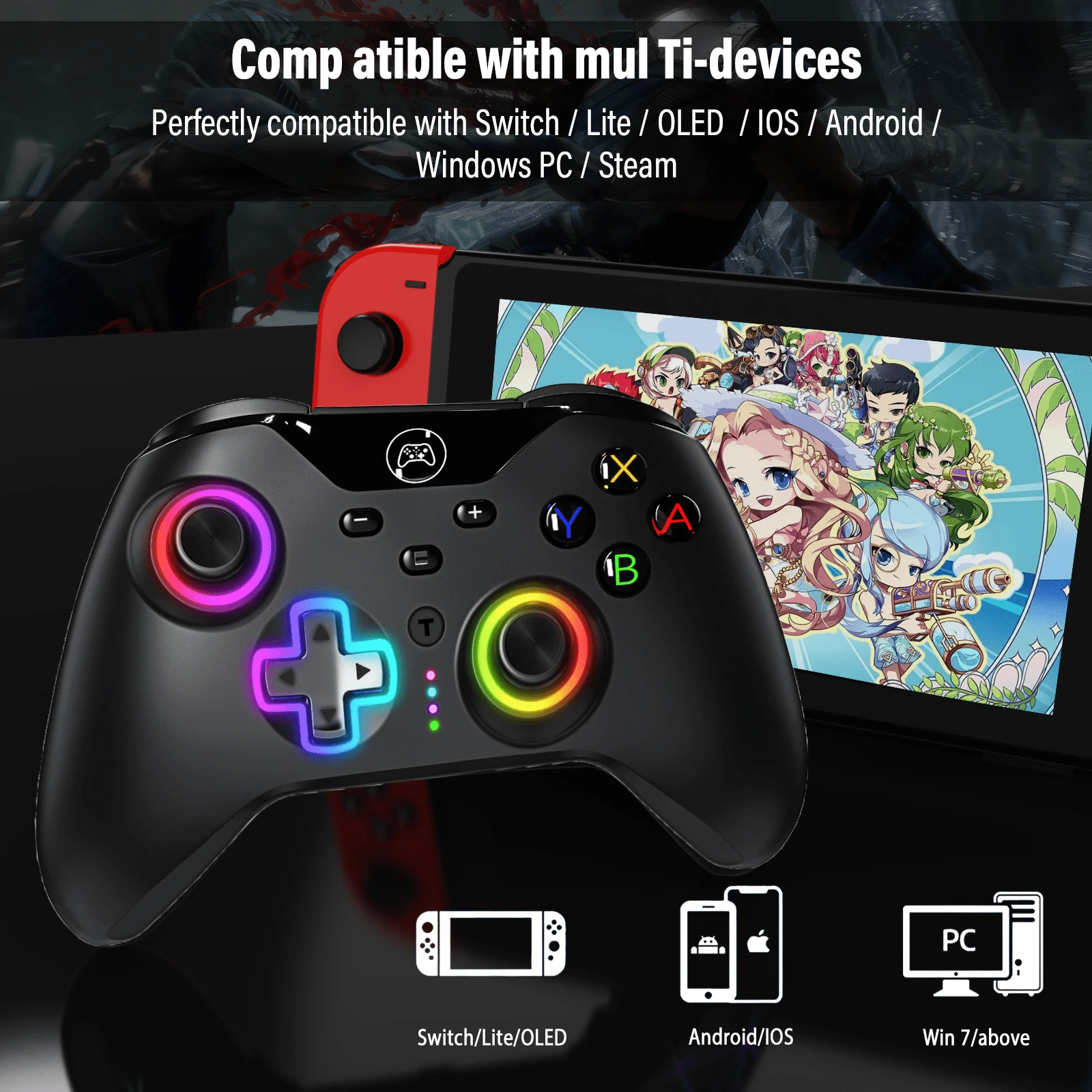 NS/PC/Android/IOS Wireless Gamepad, 1000mAh With 16H Playtime, Hall Triggers, Programmable Back Buttons, Turbo, 6-Axis Gyro, Dual Vibration, Black - View 1