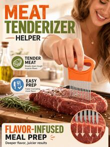 Vegetable Slicing Holder & Meat Tenderizer Tool, Stainless Steel Prongs Onion Slicing Assistant With Curved Handle, Handheld Food Fixing Tool For Onion Tomato Lemon Cutting & Meat Marinating, Compact Kitchen Gadget With Protective Sleeve Dishwasher - View 4