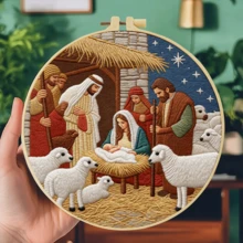 1PC 20*20cm/7.9*7.9in,Devout Prayer Embroidery Kit, DIY Handmade Embroidery Set For Adult Beginners, Home Gift, Women's Sewing Gift, Including User Manual, Printed Pattern Fabric, Embroidery Frame, Needle And Thread. - Devout Prayer - View 7