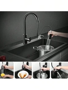 LY Fregadero de cocina Fregadero de cocina moderno Con grifo de tres funciones, grifo de agua filtrada y dispensador de jabón para satisfacer todas las necesidades del hogar. Un fregadero esencial para las cocinas contemporáneas(55 cm * 45 cm * 21 cm) - Negro - Ver 3