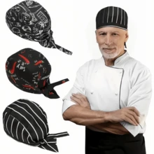 1pc One Size Tie-Up Chili / Kitchen Utensils / Black & White Striped 3-Pattern Back Kitchen Server Chef Hat - Multicolor - View 3