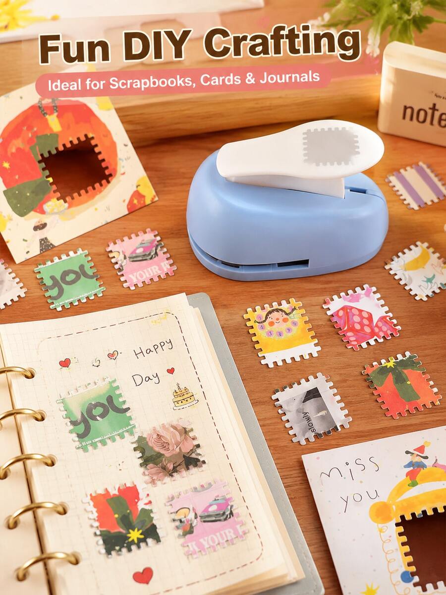 1PC Large Hand Journal Embossing Tool, Stamp Border Decorative Punch, Essential Tool For DIY Creative Gift Making, Portable Die-Cut Scrapbooking Set - Blue - View 1