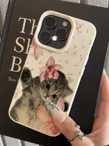 1件 白色花卉貓咪設計極簡個性化 TPU 防摔全包手機殼，適用於 Apple 18 17 16 15 14 13 12 11 Pro Max Air 及系列 - 彩色 - 查看 4