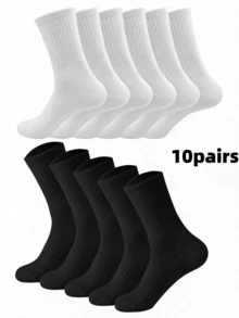 5/10/15/20 Pairs Men's Thick Black & White Winter Socks, Fashion Casual Comfortable High-Top Socks, Suitable For Outdoor Sports, Running, Fitness, Christmas Gift - Multicolor - View 16