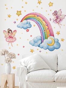 2 Styles Fairy Moon Rainbow Cloud Wall Decals, Removable Self‑Adhesive Wall Art, Home Decor, Girls Nursery Bedroom Baby Shower Decor - Multicolor - View 7