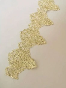 XDH1589 刺繡蕾絲飾邊布料，適用於手工 DIY 婚紗、窗簾、桌巾、婚禮舞台裝飾 - 金色 - 查看 6