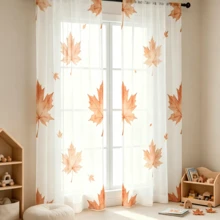 2pcs Maple Leaf Printed Home Decoration Curtains,Rod Pocket, Simple Artistic Style Elegant Window Curtains, Suitable For Kitchen, Coffee Shop, Restaurant, Balcony, Garden, Bedroom, Thanksgiving, Autumn Decoration - Multicolor - View 6