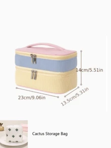 Fashion Colorblock Valentine's Day Corduroy Double Layer Makeup Bag, Portable And Lightweight, Suitable For Travel And Home, Gift Style - Multicolor - View 10
