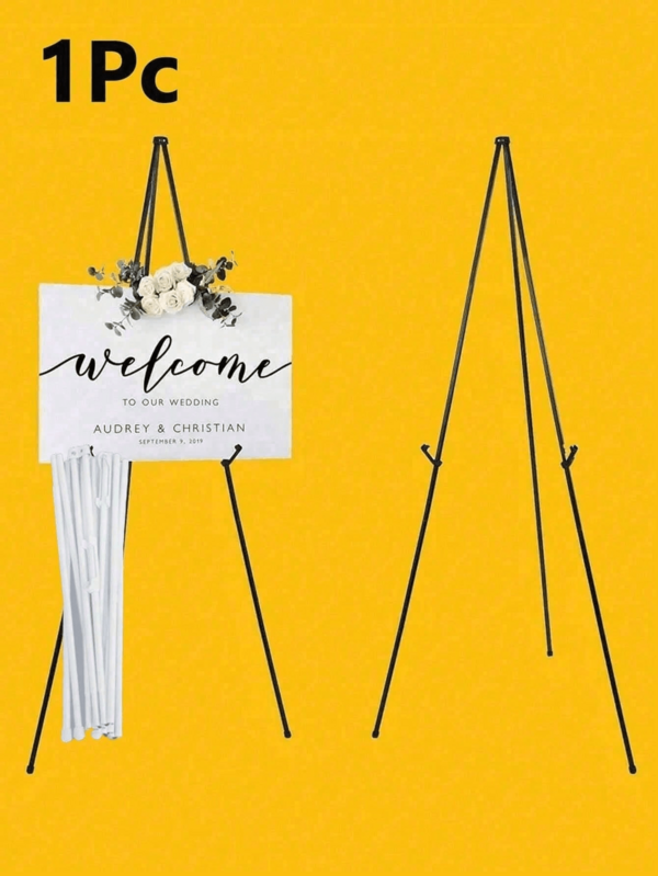 1‑Pack Foldable Floor‑Standing Wedding Sign Display Easel, Large Adjustable Metal Painting Tripod Easel For Wedding Signs, Welcome Poster Boards And Banners, Also Usable As Tabletop Metal Tripod Display Stand