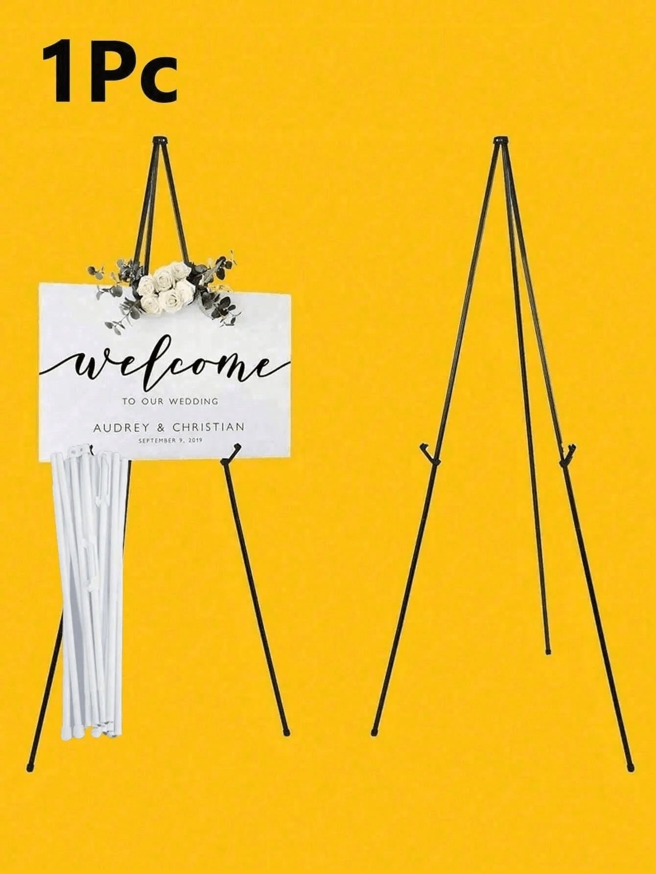 1 pieza Caballete plegable de pie para boda, trípode de metal grande ajustable para pintura, adecuado para carteles de boda, carteles de bienvenida y pancartas, también se puede usar como soporte de exhibición de trípode de metal de escritorio - Multicolor - Ver 1