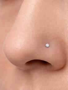 1Pc 0.03-0.3ct 925 Sterling Silver Moissanite Nose Stud Hypoallergenic Cartilage Body Piercing Jewelry For Women Men Daily Wedding Bridal Wear & Gifts - Silver - View 3